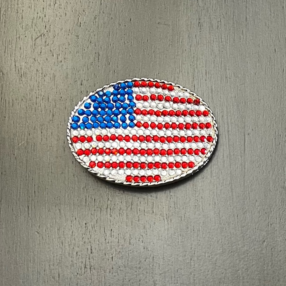 🇺🇸 US United States American Flag Crystal Patriotic July 4th Red Belt Buckle